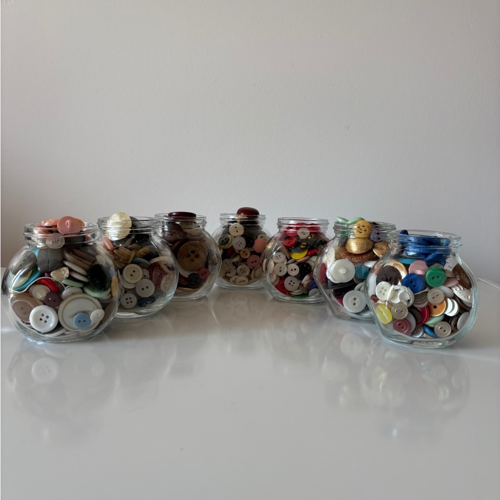 Vintage Button Jars $10 each Variety Sewing Notions 2 LEFT